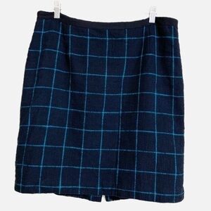 Banana Republic Blue Checked Plaid Mini/Midi Pencil Cotton Skirt. Size 12